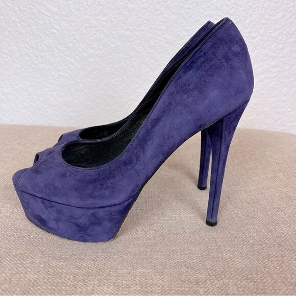 Brian Atwood Suede Peep Toe Platform Pumps in Royal Indigo size 7 1/2 - Picture 3 of 12